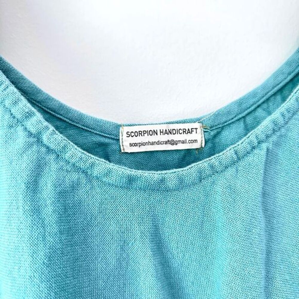 Scorpion Handicraft Teal Organic Cotton Hand Block Print Flowy Tank Top - Picture 3 of 7